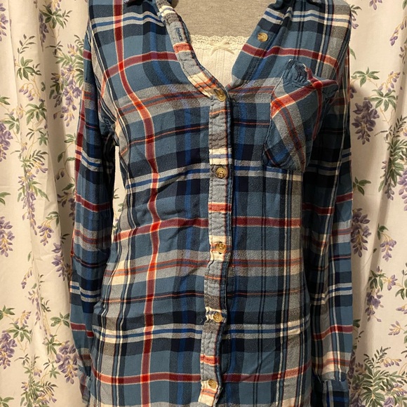 Abercrombie & Fitch Navy and Red Plaid Shirt - Picture 1 of 3